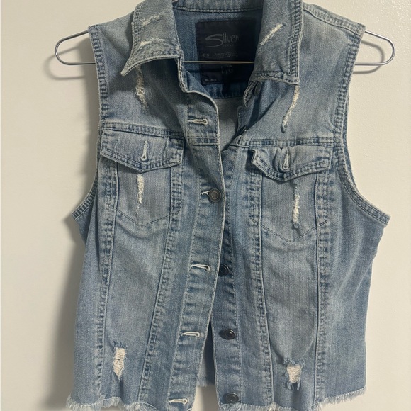 Large Silver Jeans Blue Denim Vest western cowgirl - Picture 1 of 5